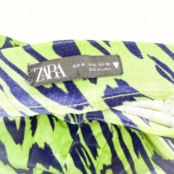 Zara Retro Swirl Split Hem Printed Jegging Wide Leg Green Blue Size Small - Picture 7 of 9